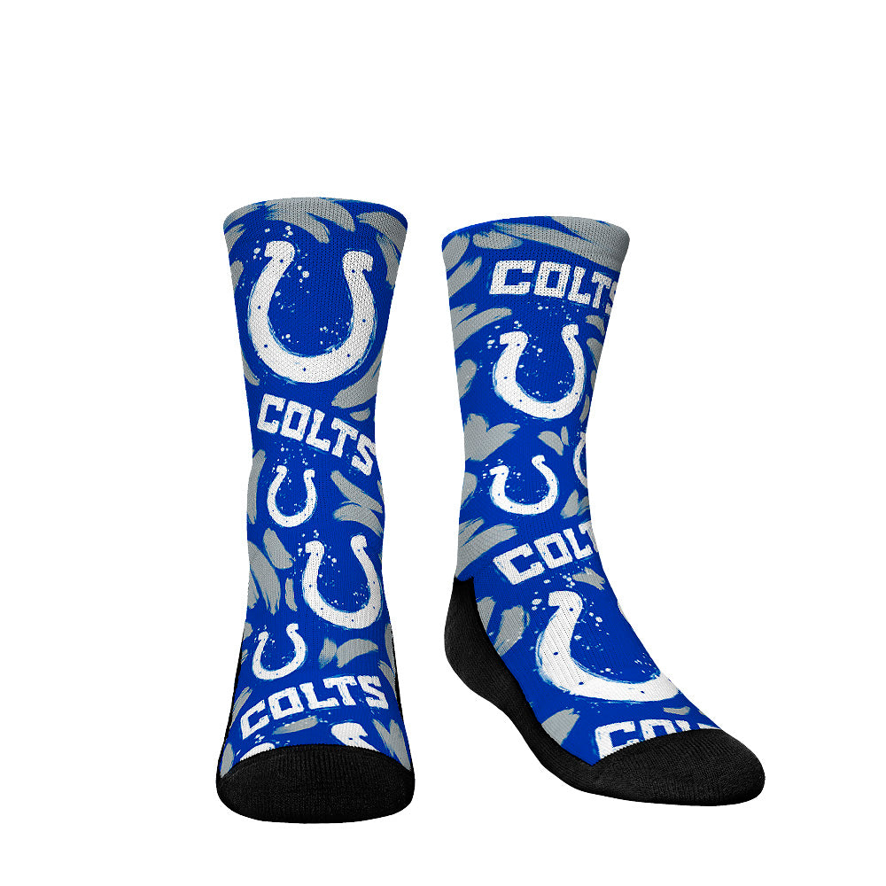 Youth Rock Em Socks Indianapolis Colts Allover Logo & Paint Crew Socks