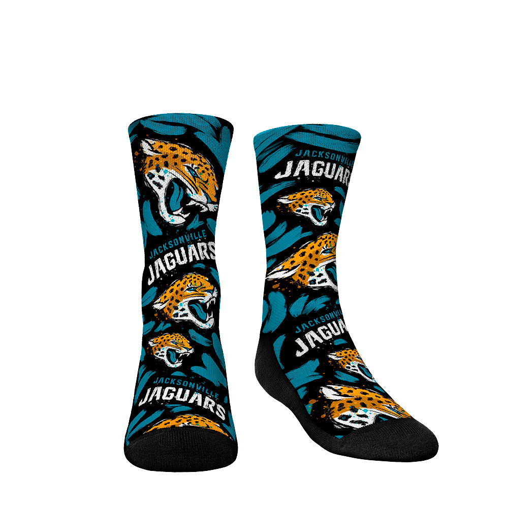 Youth Rock Em Socks Jacksonville Jaguars Allover Logo & Paint Crew Socks