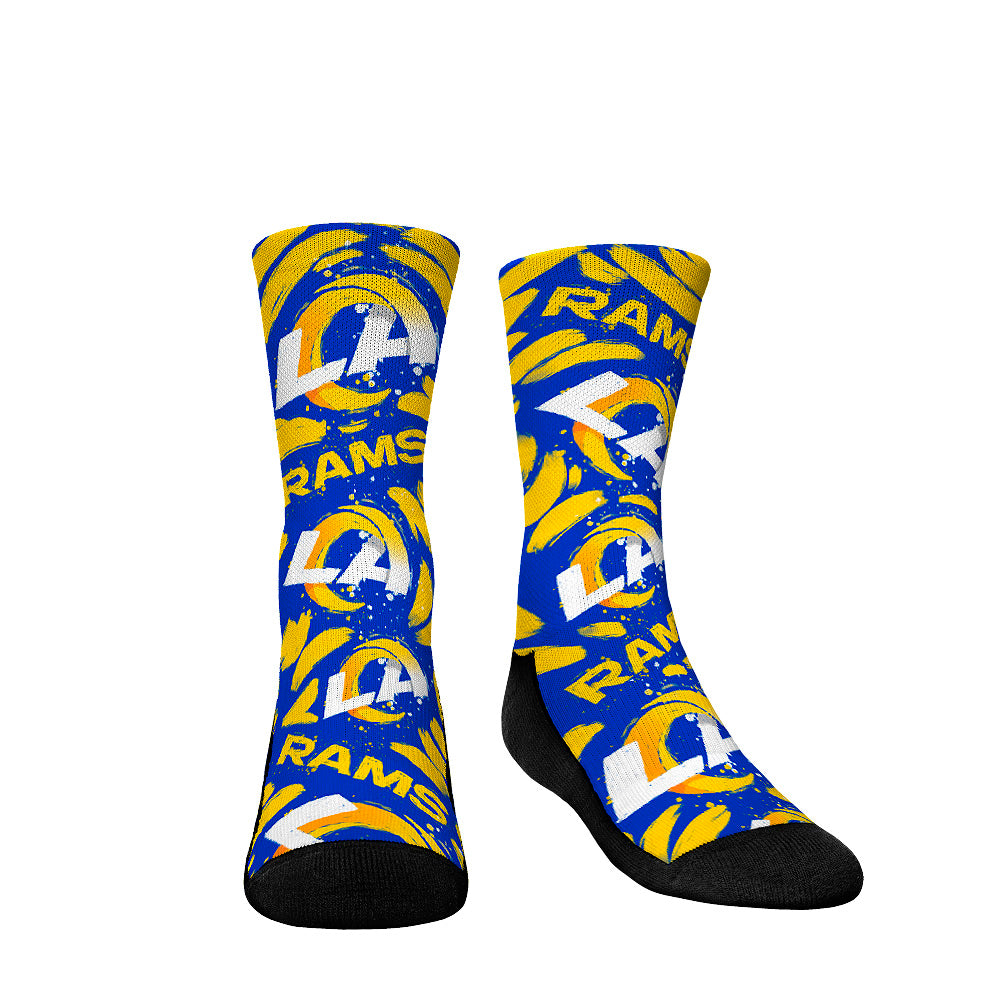 Youth Rock Em Socks Los Angeles Rams Allover Logo & Paint Crew Socks