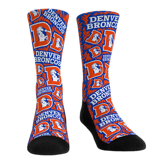 Rock Em Socks Denver Broncos Throwback Logo Sketch Crew Socks