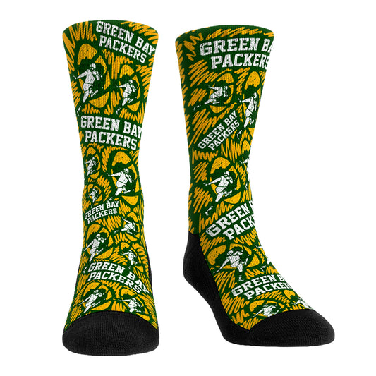 Rock Em Socks Green Bay Packers Throwback Logo Sketch Crew Socks