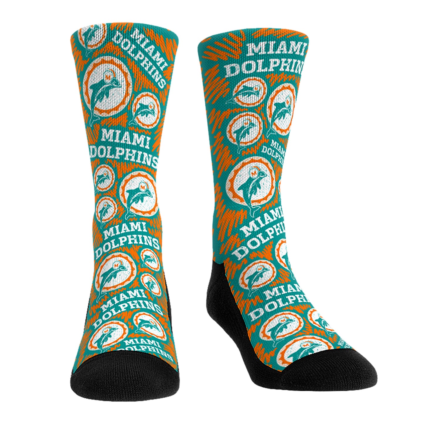 Rock Em Socks Miami Dolphins Throwback Logo Sketch Crew Socks