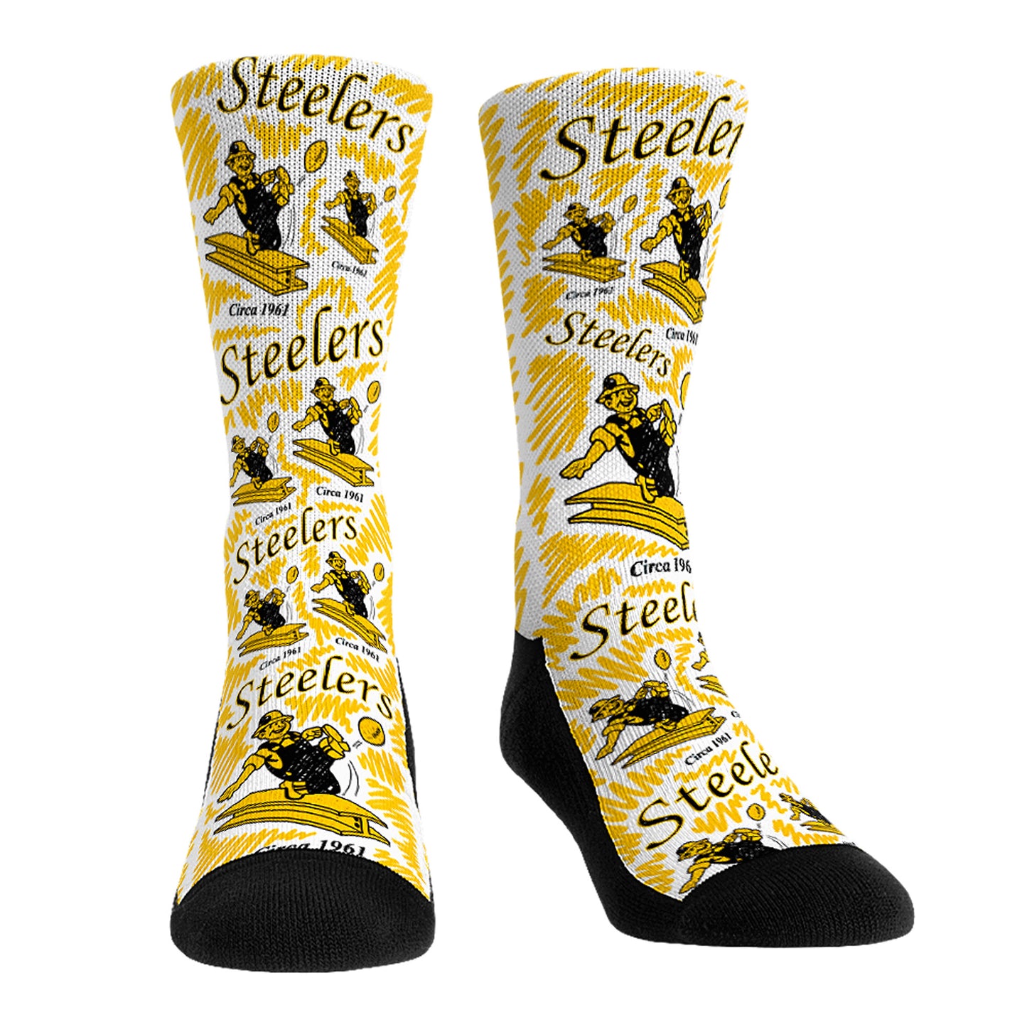 Rock Em Socks Pittsburgh Steelers Throwback Logo Sketch Crew Socks