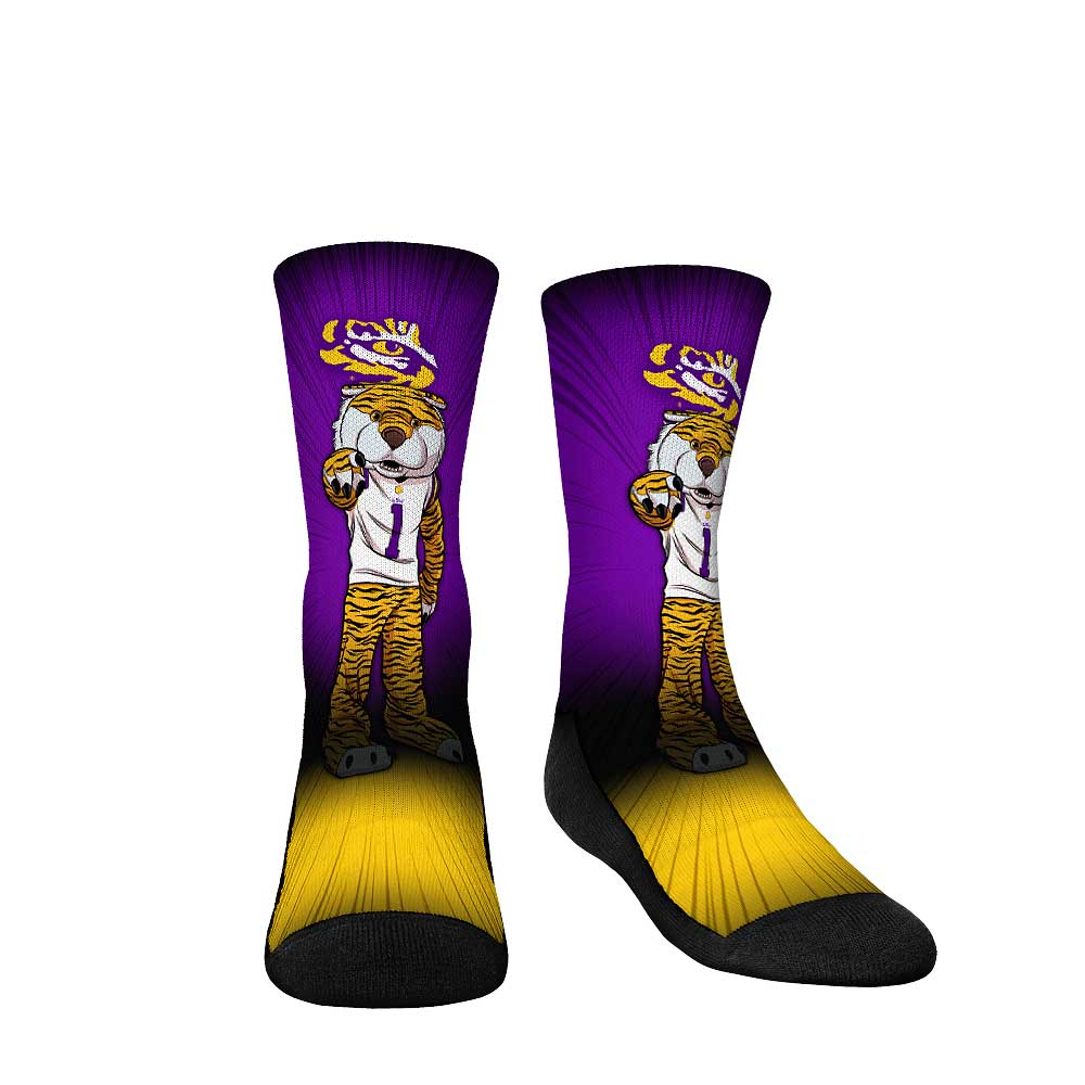 Youth Rock Em Socks LSU Tigers Mascot Pump Up Crew Socks