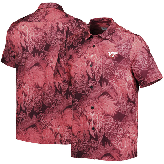 Men's Tommy Bahama Maroon Virginia Tech Hokies Bahama Coast Luminescent Frond Camp IslandZone Button-Up Shirt