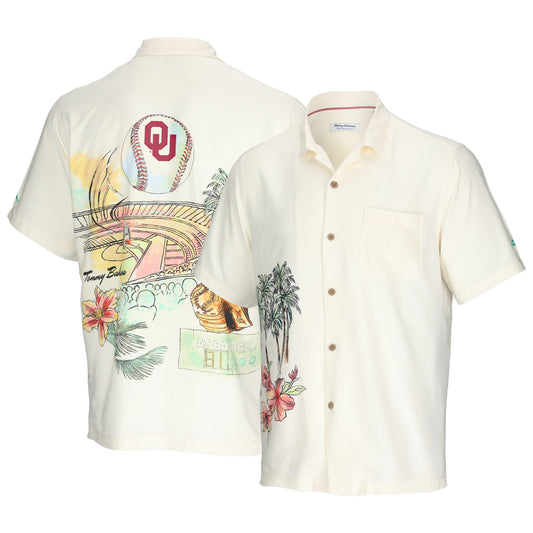 Men's Tommy Bahama Cream Oklahoma Sooners Paradise Fly Ball Camp Button-Up Shirt