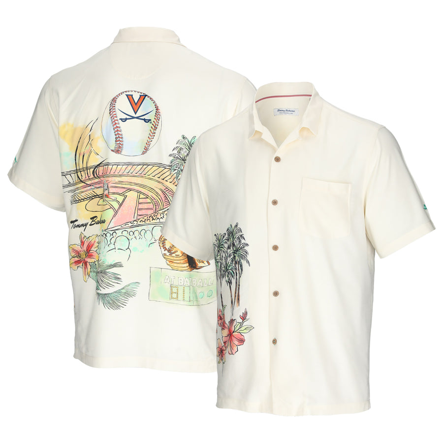 Men's Tommy Bahama Cream Virginia Cavaliers Paradise Fly Ball Camp Button-Up Shirt