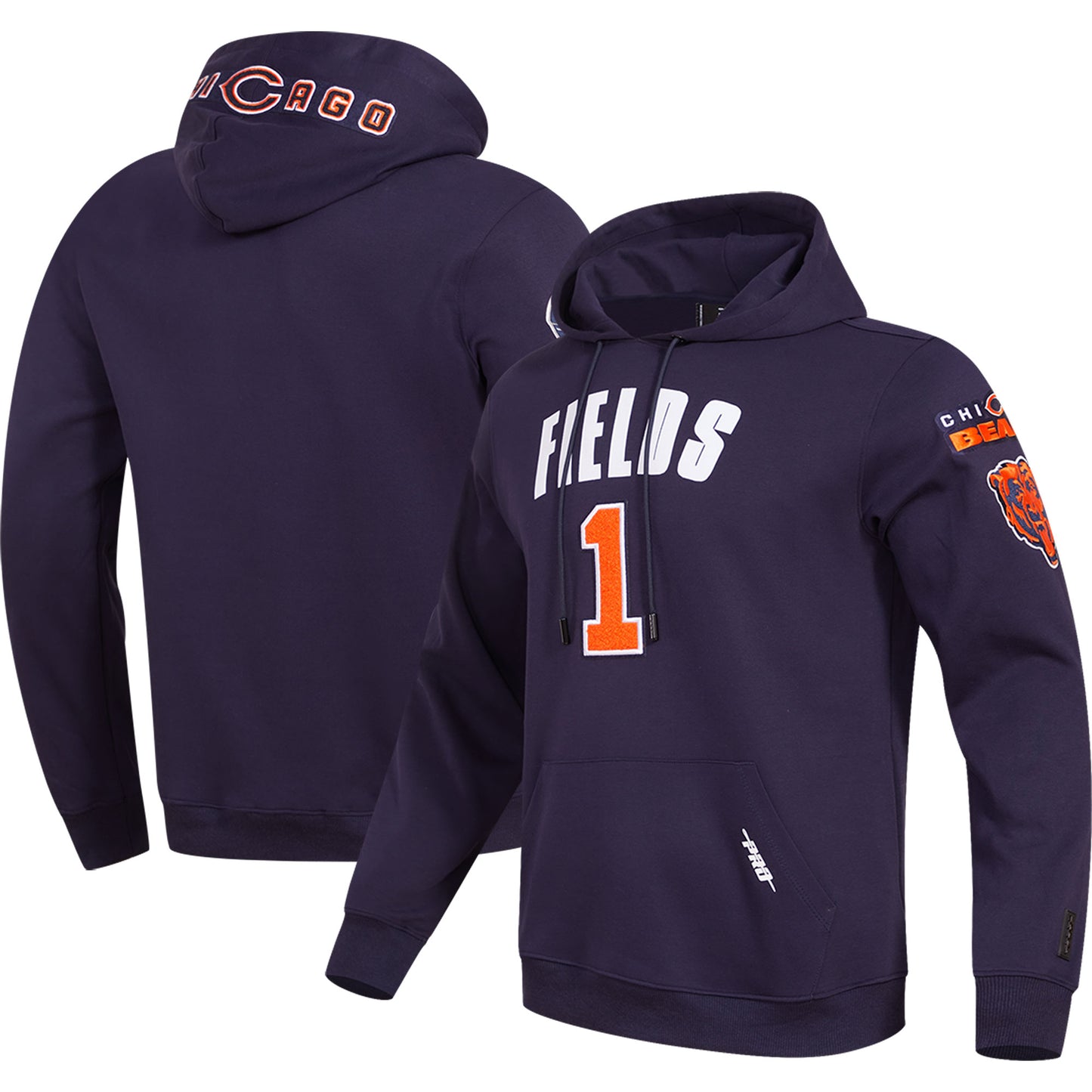 Men's Pro Standard Justin Fields Navy Chicago Bears Player Name & Number Pullover Hoodie