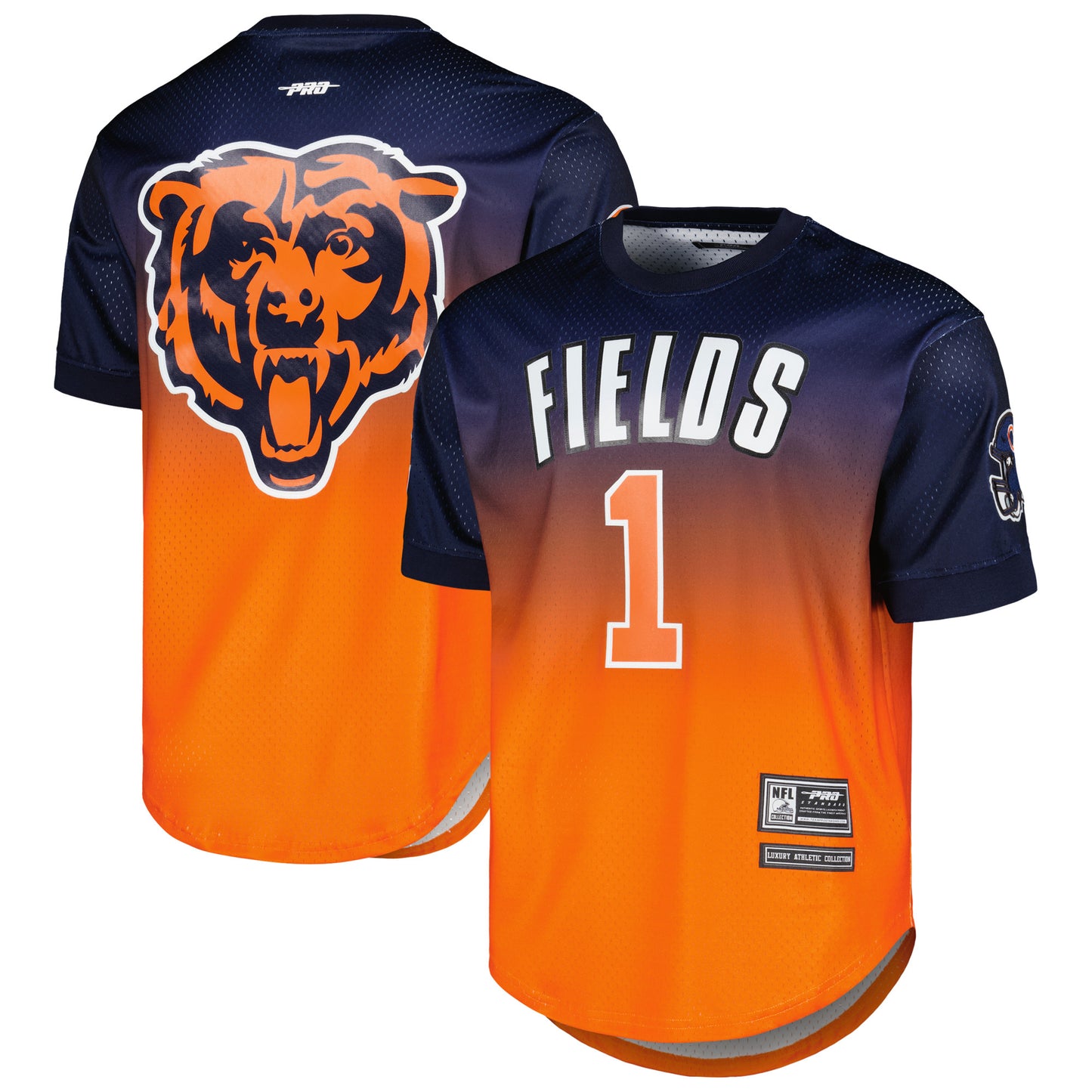 Men's Pro Standard Justin Fields Navy Chicago Bears Player Name & Number Ombre Mesh T-Shirt