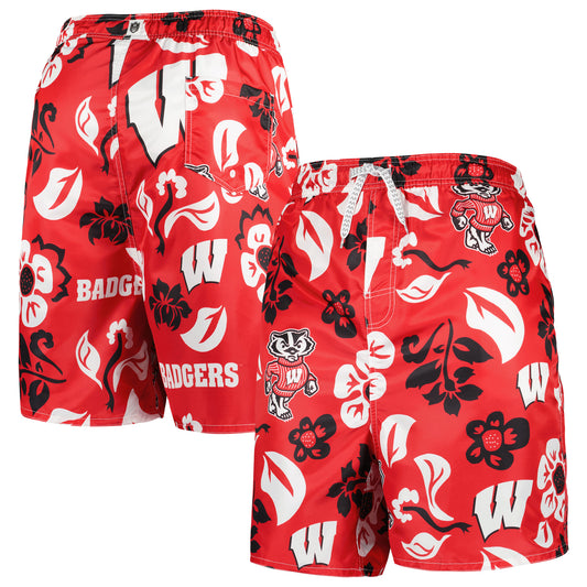 Men's Wes & Willy Red Wisconsin Badgers Floral Board Shorts