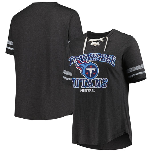 Women's Fanatics Heather Charcoal Tennessee Titans Plus Size Lace-Up V-Neck T-Shirt