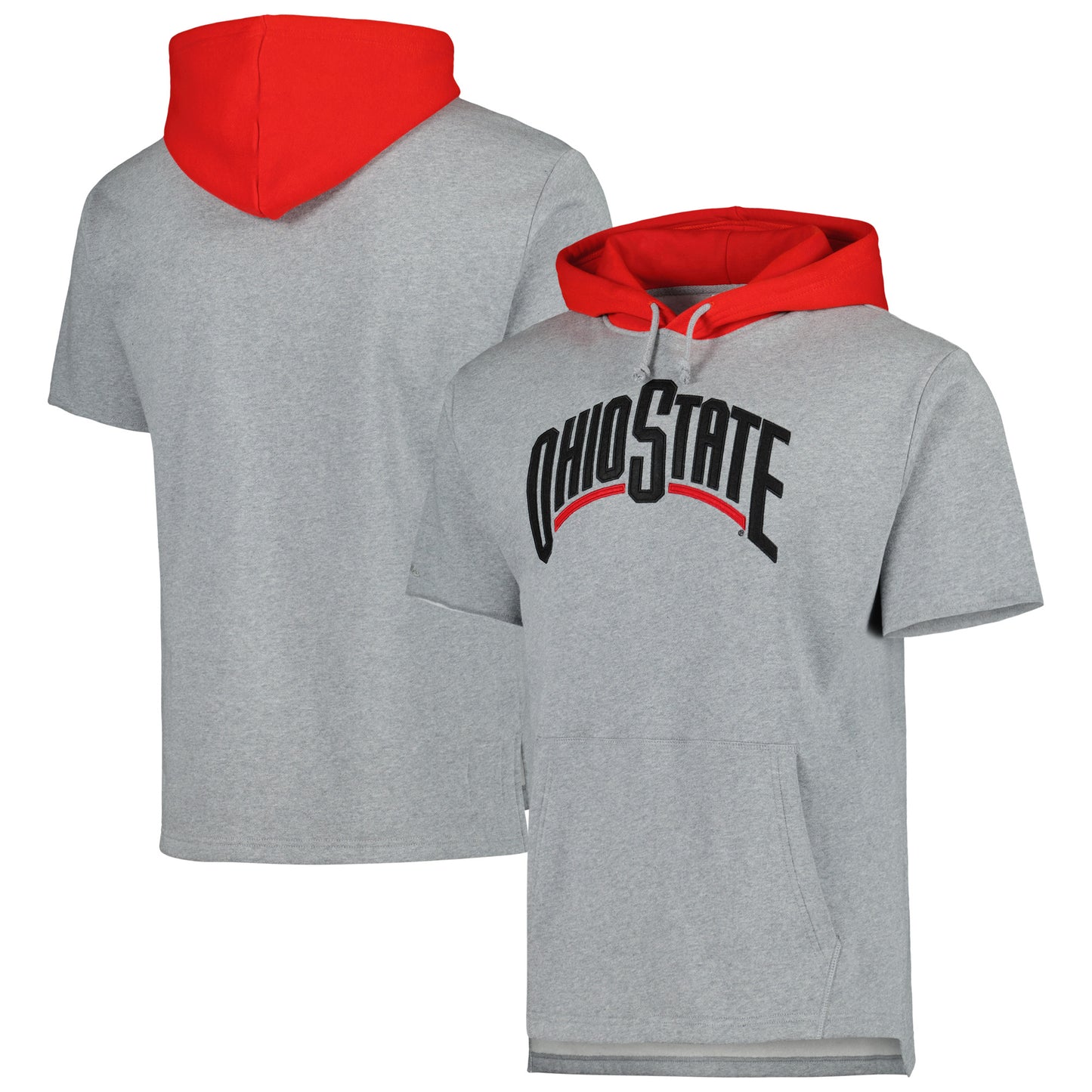 Men's Mitchell & Ness Heather Gray Ohio State Buckeyes Postgame Short Sleeve Pullover Hoodie
