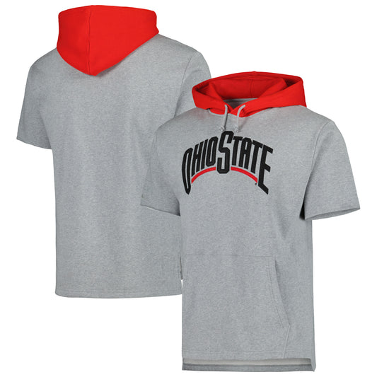 Men's Mitchell & Ness Heather Gray Ohio State Buckeyes Postgame Short Sleeve Pullover Hoodie