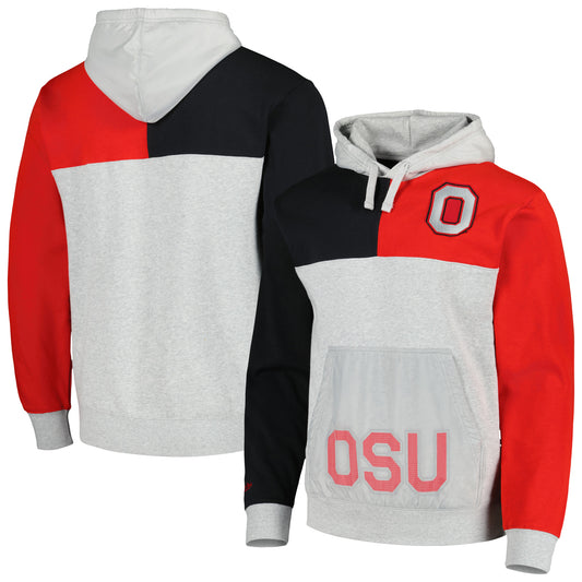 Men's Mitchell & Ness Heather Gray Ohio State Buckeyes Tie-Breaker Pullover Hoodie