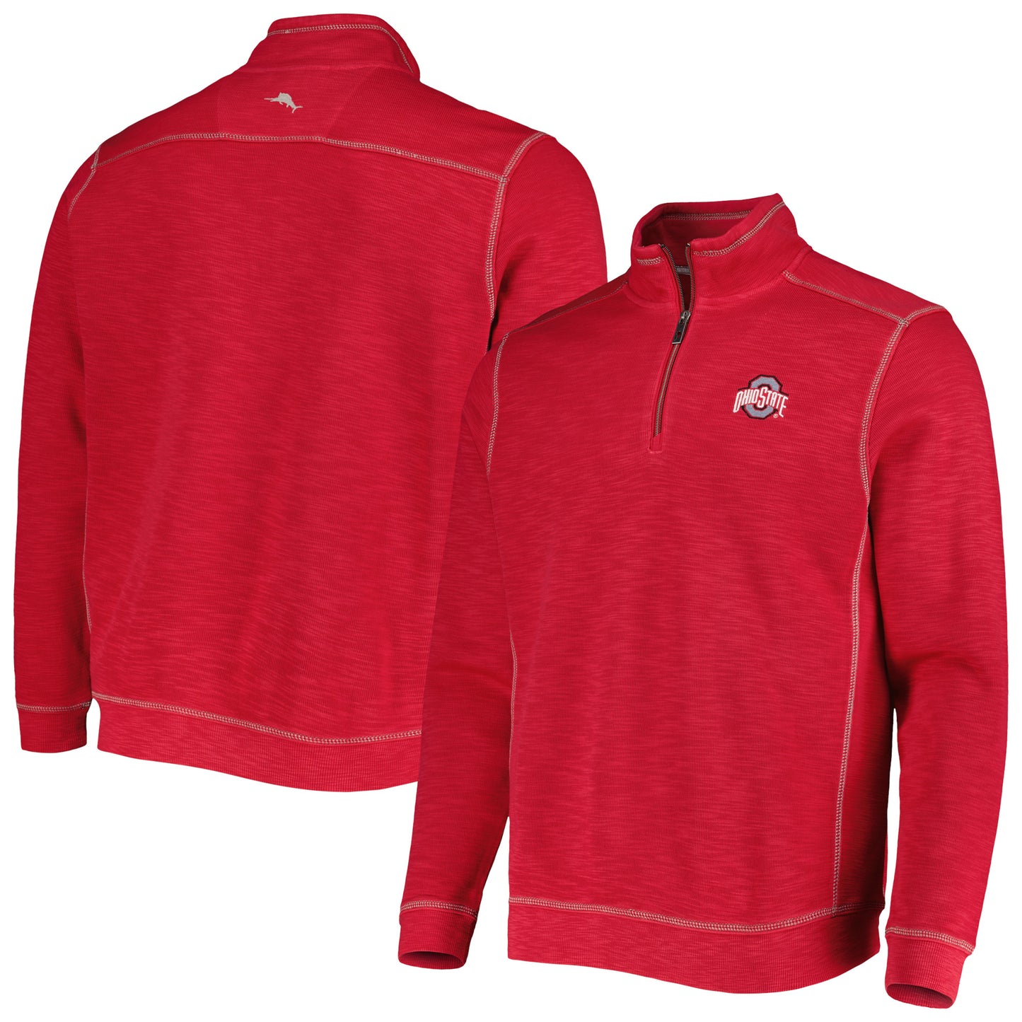 Men's Tommy Bahama Scarlet Ohio State Buckeyes Big & Tall Tobago Bay Tri-Blend Quarter-Zip Sweatshirt