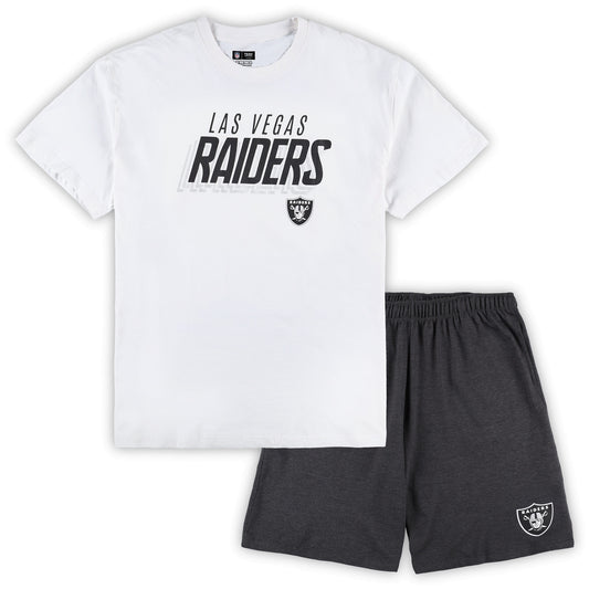 Men's Concepts Sport White/Charcoal Las Vegas Raiders Big & Tall T-Shirt and Shorts Set