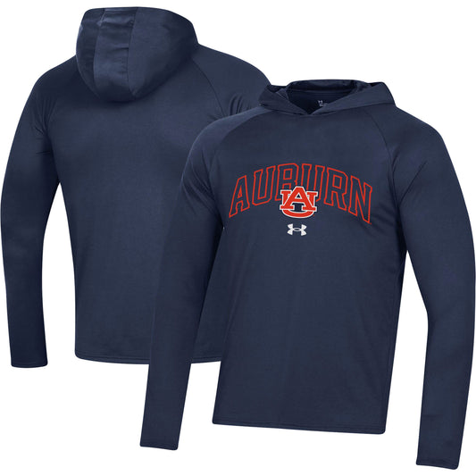 Men's Under Armour Navy Auburn Tigers 2023 Sideline Tech Hooded Raglan Long Sleeve T-Shirt