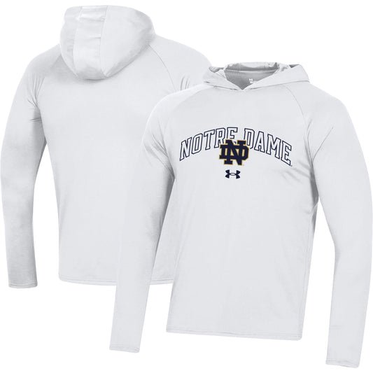 Men's Under Armour White Notre Dame Fighting Irish 2023 Sideline Tech Hooded Raglan Long Sleeve T-Shirt