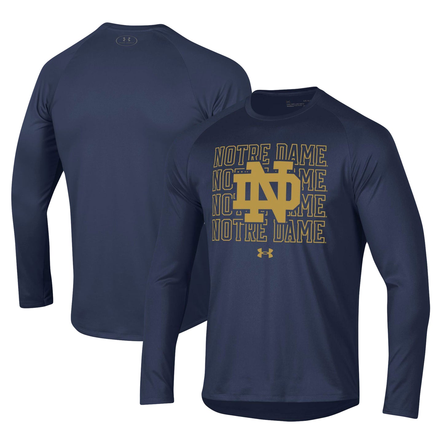 Men's Under Armour Navy Notre Dame Fighting Irish 2023 Sideline Tech Raglan Long Sleeve T-Shirt