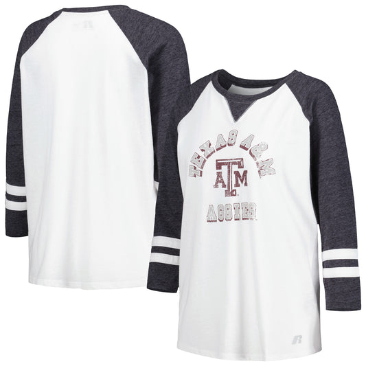 Women's Russell White Texas A&M Aggies Boxy Fit Raglan Long Sleeve T-Shirt