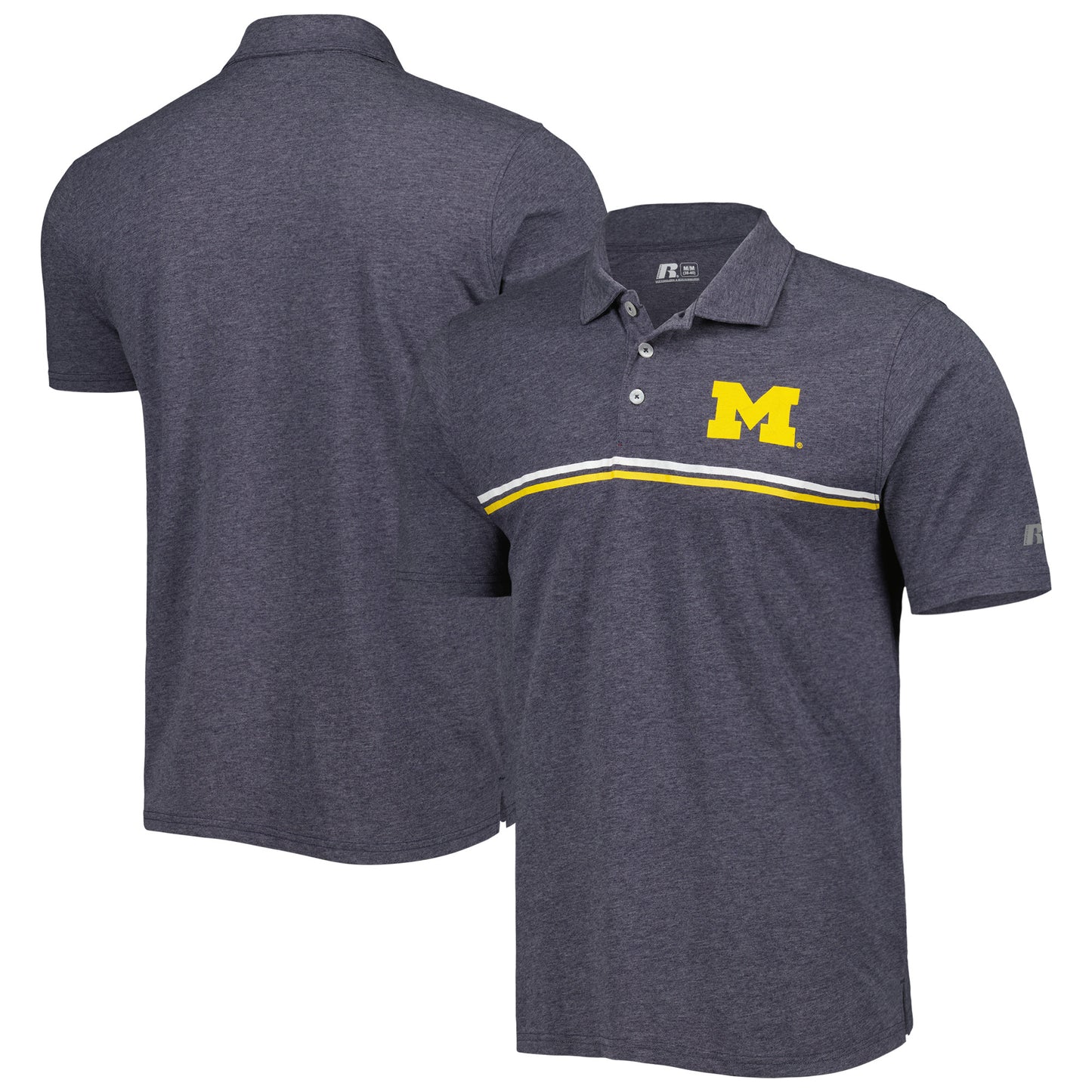 Men's Russell Heather Navy Michigan Wolverines Three-Button Polo