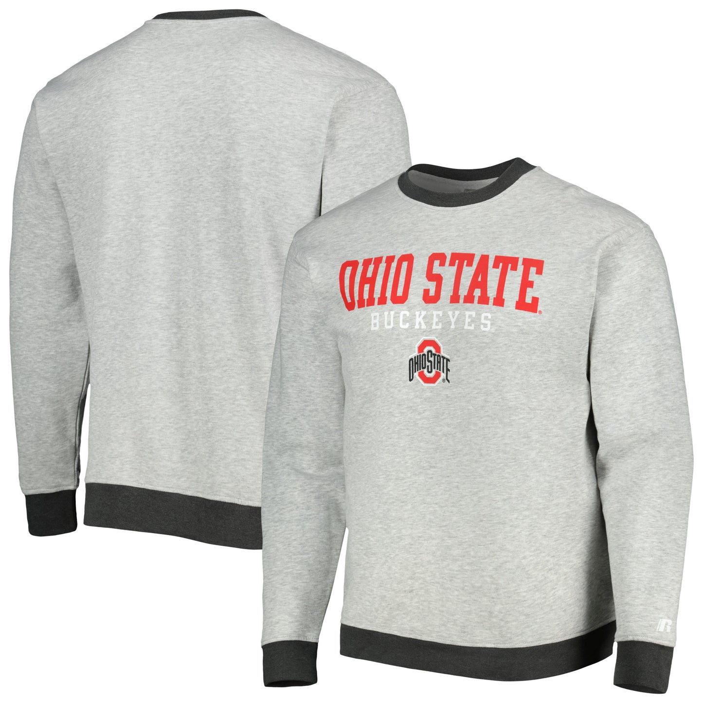 Men's Russell Heather Gray Ohio State Buckeyes Classic Fit Tri-Blend Pullover Sweatshirt