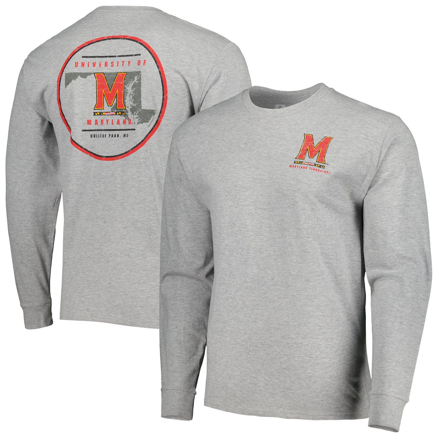 Men's Russell Heather Gray Maryland Terrapins Classic Fit Long Sleeve T-Shirt