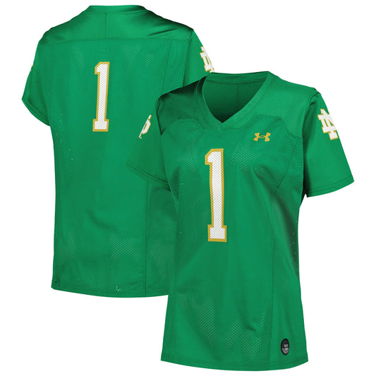 Women's Under Armour #1 Kelly Green Notre Dame Fighting Irish Replica Football Jersey