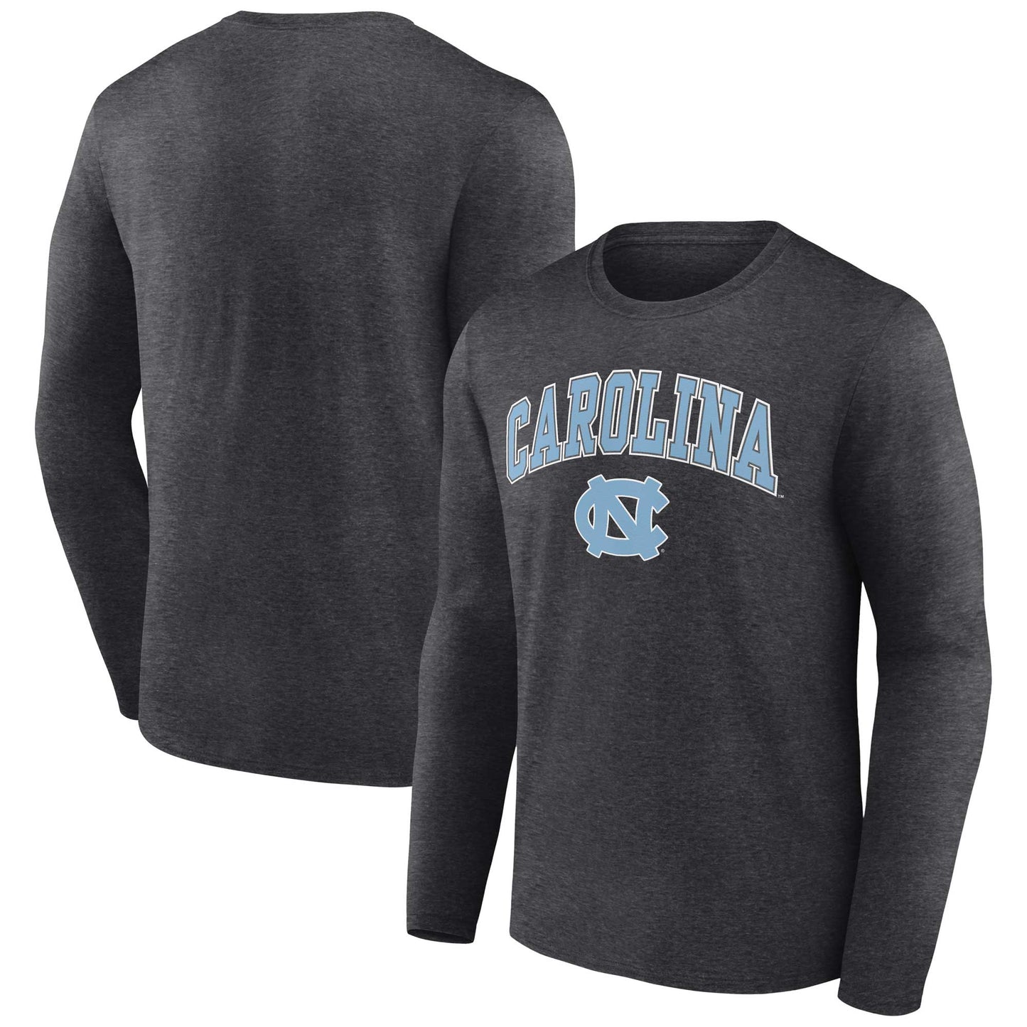 Men's Fanatics Heather Charcoal North Carolina Tar Heels Campus Long Sleeve T-Shirt