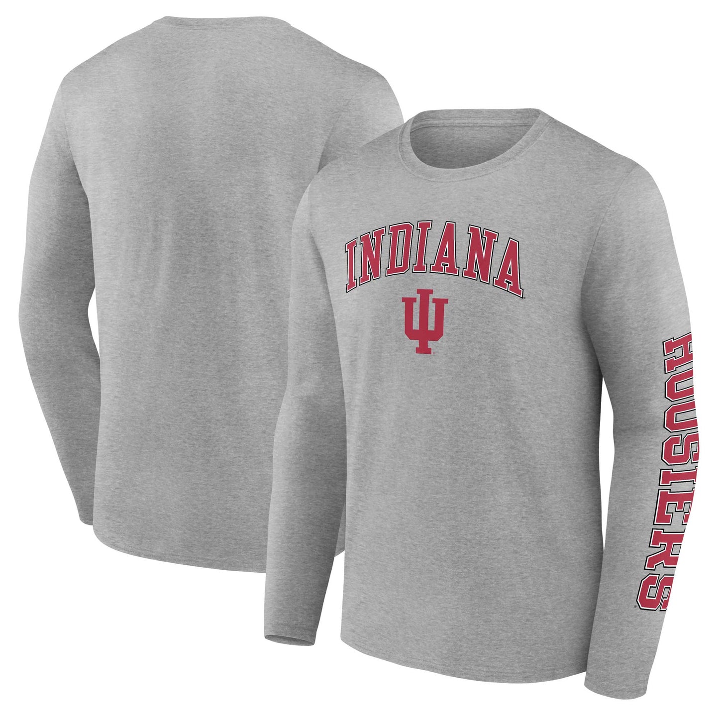 Men's Fanatics Heather Gray Indiana Hoosiers Distressed Arch Over Logo Long Sleeve T-Shirt