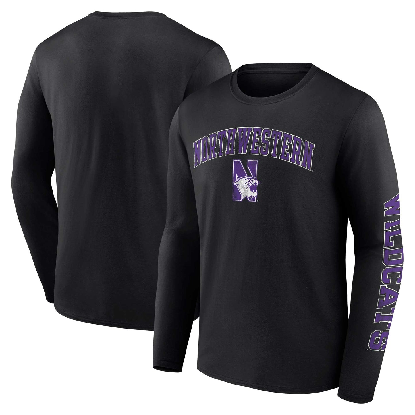 Men's Fanatics Black Northwestern Wildcats Distressed Arch Over Logo Long Sleeve T-Shirt