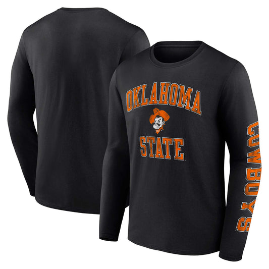 Men's Fanatics Black Oklahoma State Cowboys Distressed Arch Over Logo Long Sleeve T-Shirt