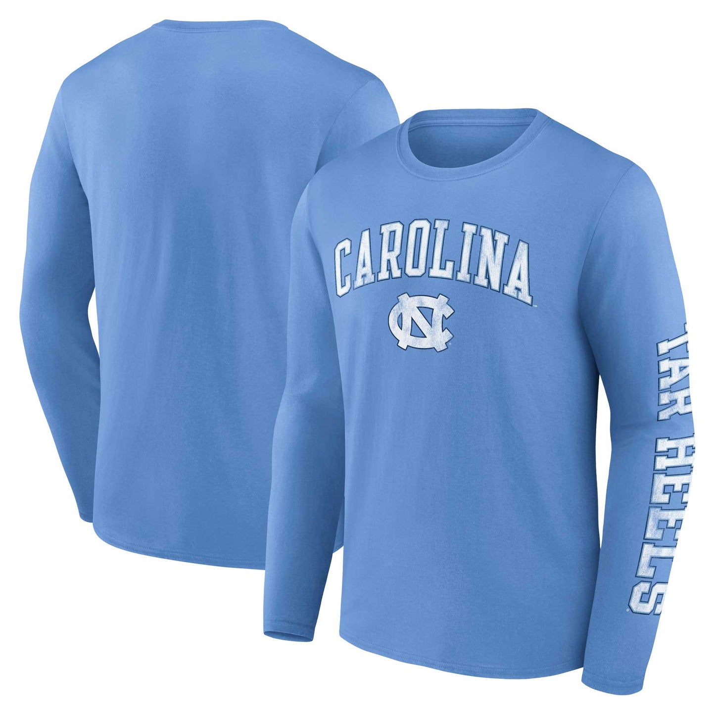 Men's Fanatics Carolina Blue North Carolina Tar Heels Distressed Arch Over Logo Long Sleeve T-Shirt