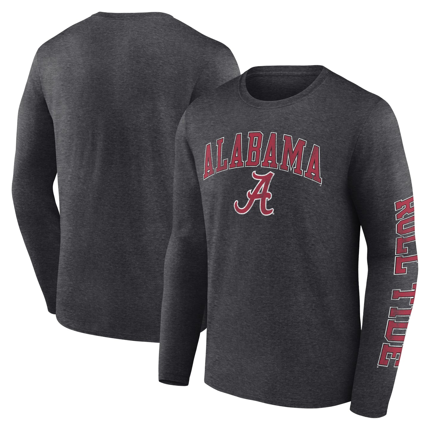 Men's Fanatics Heather Charcoal Alabama Crimson Tide Distressed Arch Over Logo Long Sleeve T-Shirt