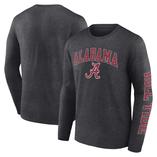 Men's Fanatics Heather Charcoal Alabama Crimson Tide Distressed Arch Over Logo Long Sleeve T-Shirt