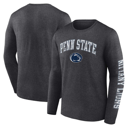 Men's Fanatics Heather Charcoal Penn State Nittany Lions Distressed Arch Over Logo Long Sleeve T-Shirt