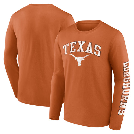 Men's Fanatics Texas Orange Texas Longhorns Distressed Arch Over Logo Long Sleeve T-Shirt