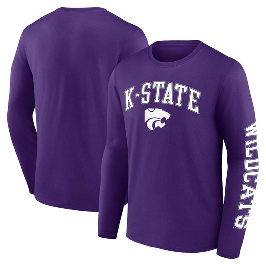 Men's Fanatics Purple Kansas State Wildcats Distressed Arch Over Logo Long Sleeve T-Shirt