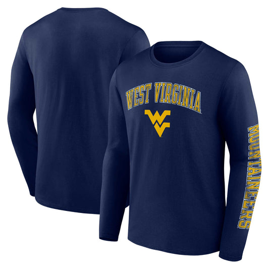 Men's Fanatics Navy West Virginia Mountaineers Distressed Arch Over Logo Long Sleeve T-Shirt