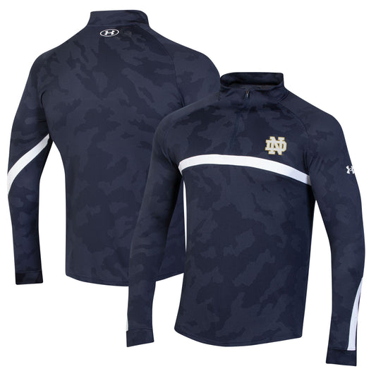 Men's Under Armour Navy Notre Dame Fighting Irish Game Day Camo Raglan Quarter-Zip Top