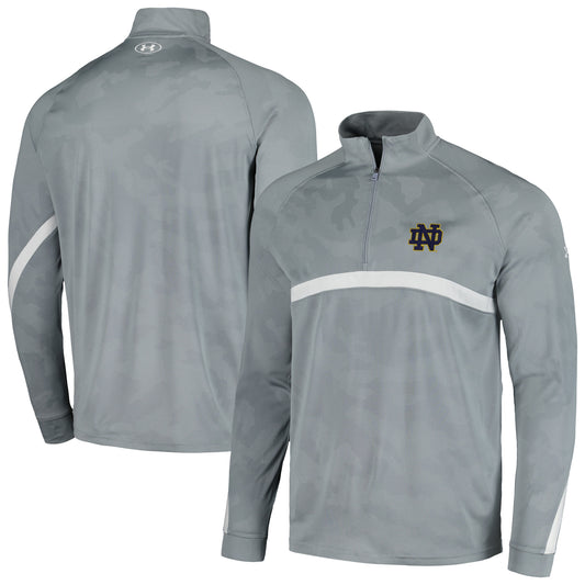 Men's Under Armour Steel Notre Dame Fighting Irish Game Day Camo Raglan Quarter-Zip Top