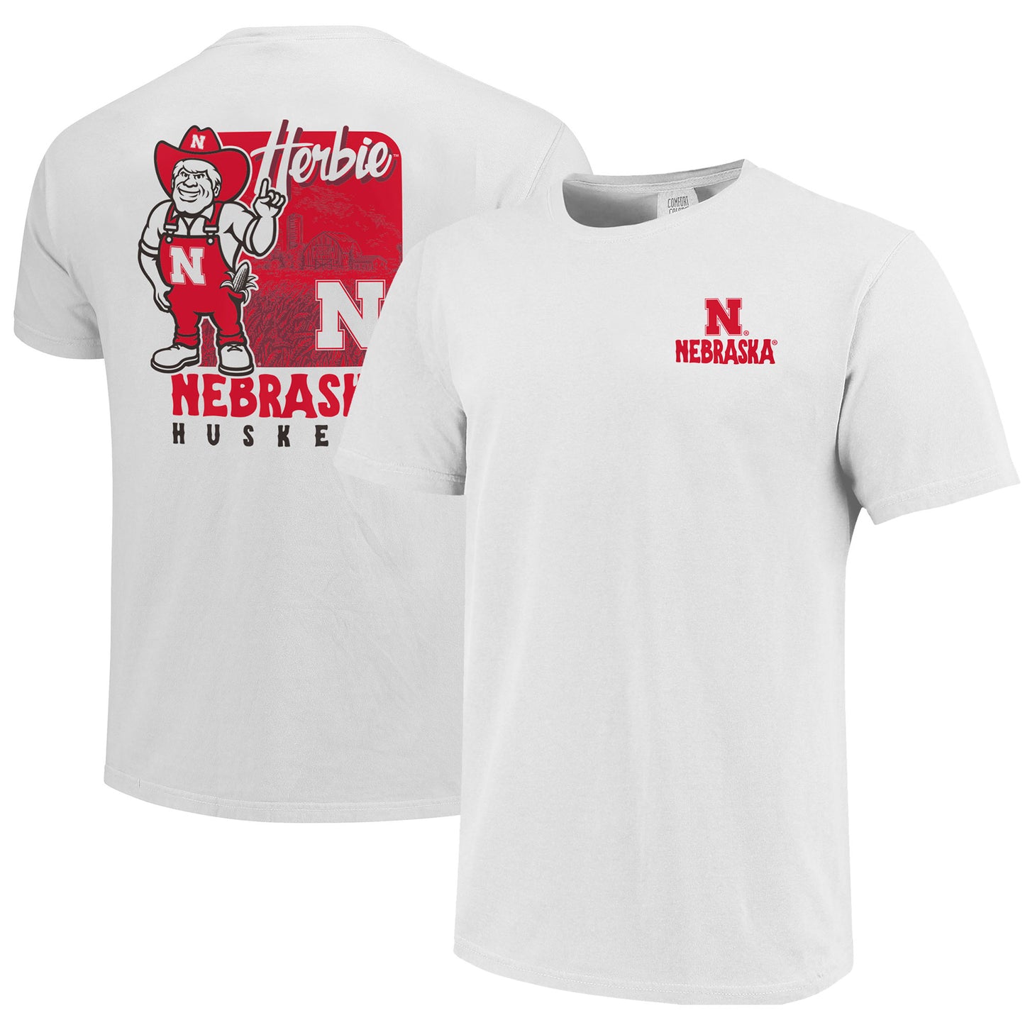 Men's White Nebraska Huskers Herbie Mascot T-Shirt