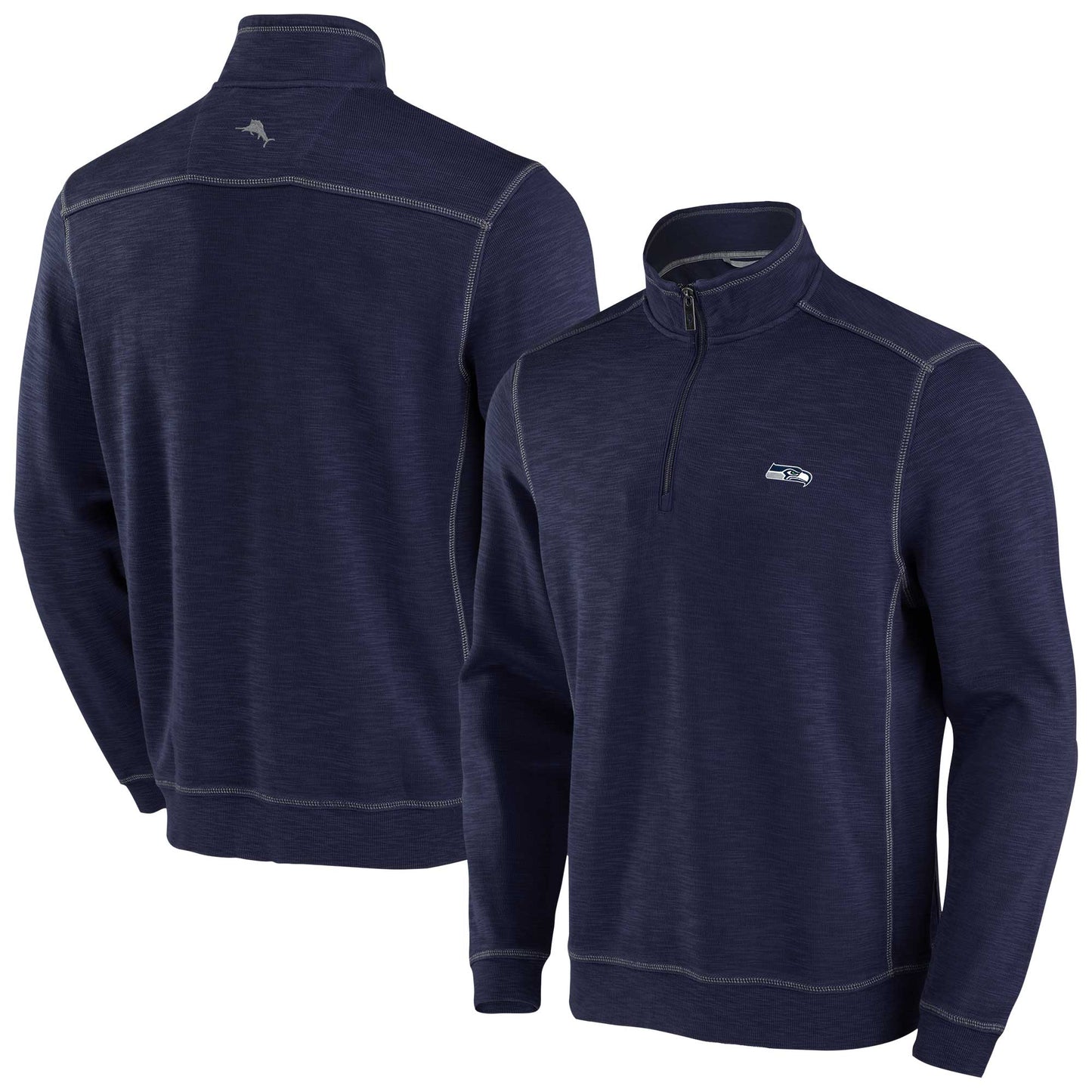 Men's Tommy Bahama College Navy Seattle Seahawks Tobago Bay Tri-Blend Half-Zip Jacket