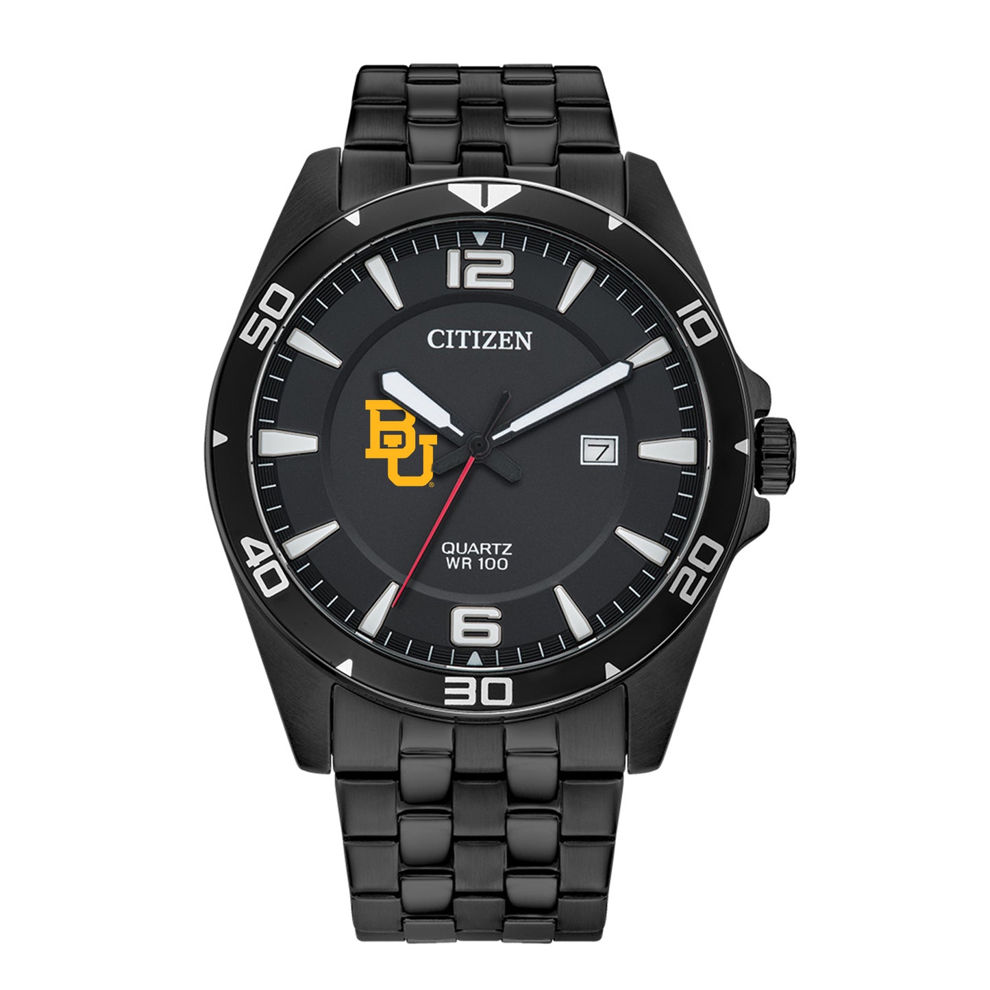 Men's Baylor Bears Citizen Quartz Black-Tone Stainless Steel Watch