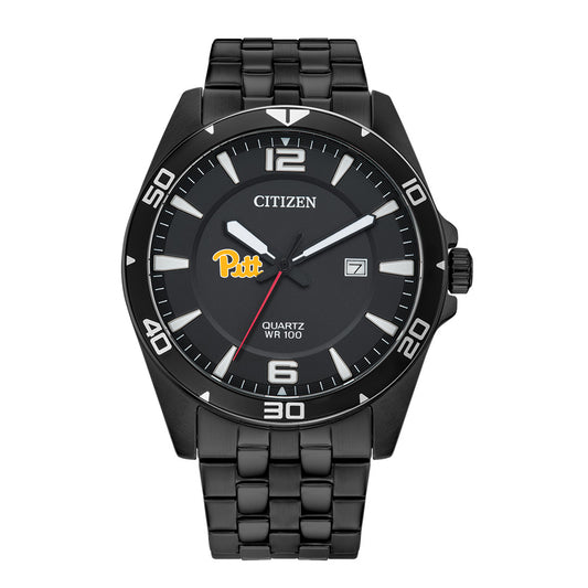 Men's Pitt Panthers Citizen Quartz Black-Tone Stainless Steel Watch