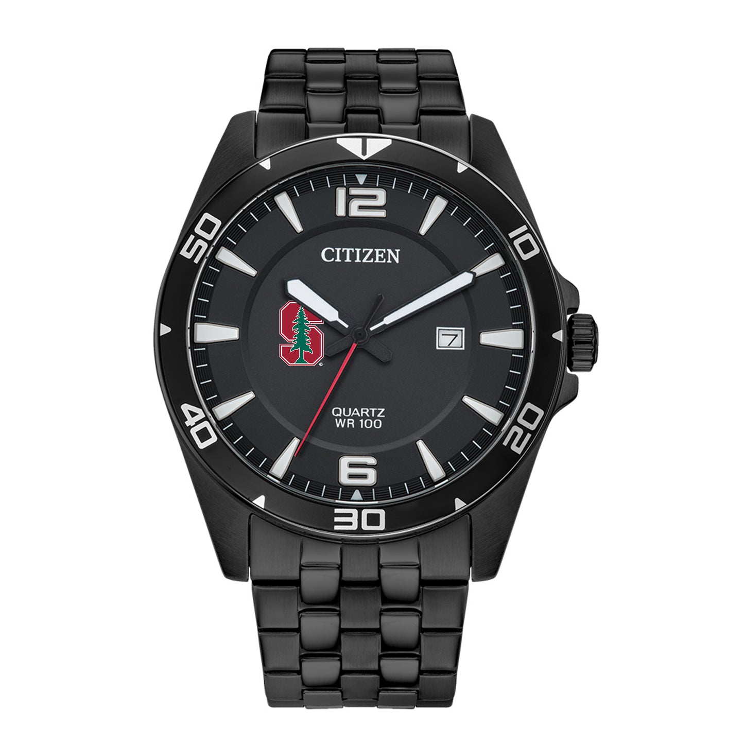 Men's Stanford Cardinal Citizen Quartz Black-Tone Stainless Steel Watch