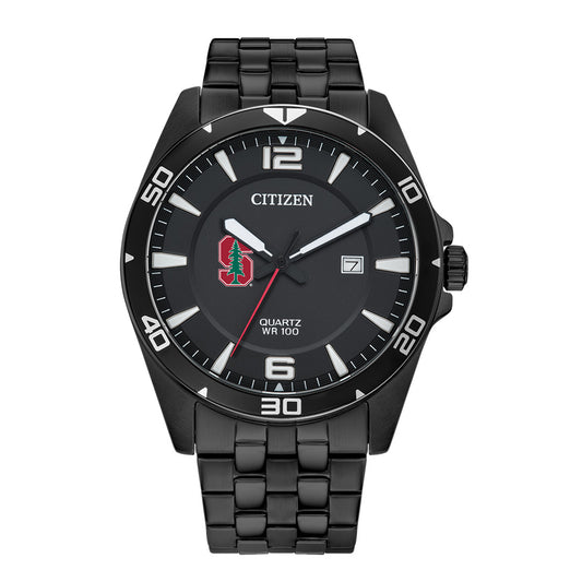 Men's Stanford Cardinal Citizen Quartz Black-Tone Stainless Steel Watch