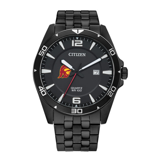 Men's USC Trojans Citizen Quartz Black-Tone Stainless Steel Watch