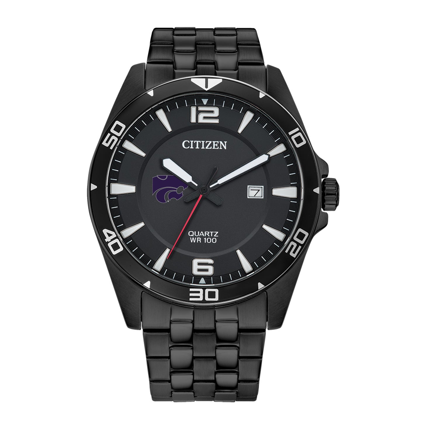 Men's Kansas State Wildcats Citizen Quartz Black-Tone Stainless Steel Watch