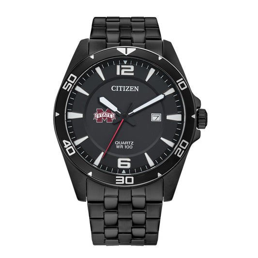 Men's Mississippi State Bulldogs Citizen Quartz Black-Tone Stainless Steel Watch